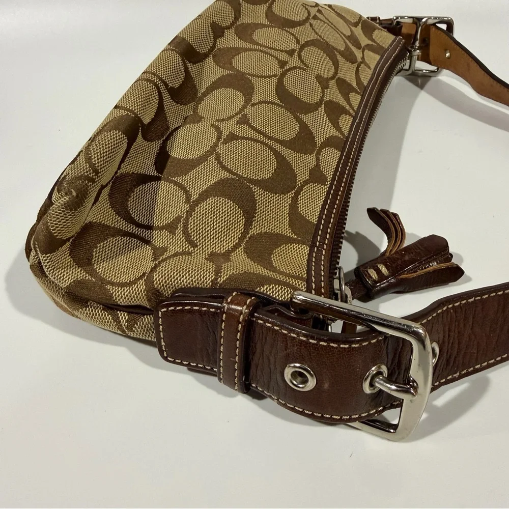 Vintage Coach Signature Brown Suede Stripe Monogram Demi Baguette Shoulder Bag - Picture 8 of 13